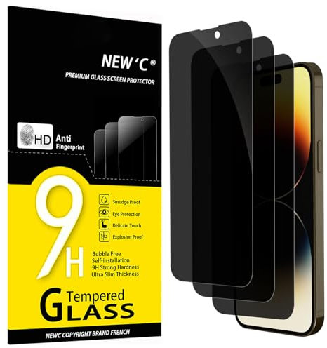 NEW'C 3 Stück, Sichtschutz für iPhone 14 Pro Max für Panzerglas (6,7 Zoll) für Panzerglas, Verbesserter 28-Grad-schutzwinkel, Ultra-Haltbare 9H Härte, Blasenfrei