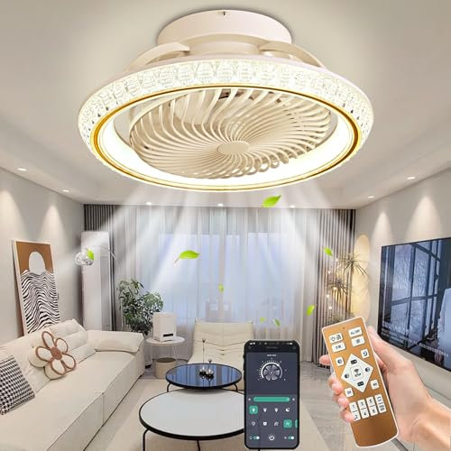 Ventilador Plafon de Techo con Luz, Pequeño Ventilador de Techo 72W, Ventilador de Techo LED, Giratorio 360°, Silencioso, con Control Remoto y Lámpara Regulable APP