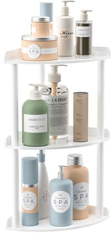 Sezanrpt 3 Tier Countertop Corner Organizer Shelf 7x7x15.7 Inch, White Countertop Acrylic Bathroom Corner Shelf, Vanity Storage Organizer for Cosmetics, Toiletries