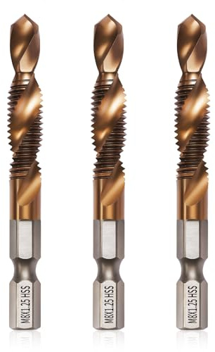 Litorange 3 Piece M8 6542 HSS Drill Tap Bit Set, Cobalt Coated | 6mm Hex Shank Thread Tapping Tool for Metal Drilling & Threading