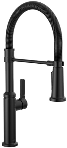Delta Rhett Pro, kommerzieller Stil, Küchenarmatur mit herausziehbarem Sprüher, mattschwarz, kommerzielle Küchenarmatur, Feder-Küchenarmatur, Delta Küchenspüle, Mattschwarz 18829-BL-DST