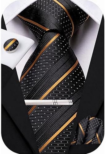 Axvxby Herren Fliege und Einstecktuch Set, verstellbare Fliege, inklusive Manschettenknöpfe und Geschenkbox, Herren Krawatten Set für Hochzeiten (Gold (mit Krawattenklammer))