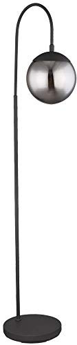 LED Stehlampe dimmbar mit Fernbedienung Wohnzimmerlampe Standlampe Stehleuchte Rauchglas Schlafzimmerlampe, RGB Farbwechsel, Glaskugel Metall schwarz, 4W 470lm warmweiß, LxH 39 x 150 cm