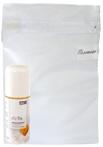 Ofa Fix Hautkleber/Haftkleber für Kompressionsstrümpfe inklusive Olanmarp Wäschenetz - Sicherer Halt, pH-neutral, mit Kamille 60 ml (1 Stück Ofa Fix a 60 ml)