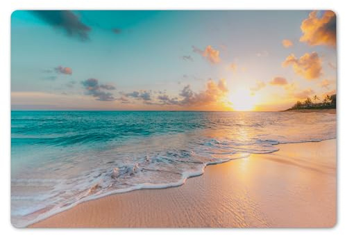 KitchenYeah© Platzsets Abwaschbar 6er Set Tischsets Platzdecken Platzset | 45x30 cm - Tischset Esstisch Tischuntersetzer Unterlagen Rutschfest Sonnenuntergang - Strand - Meer - Sommer - Blau