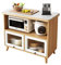 Armario de almacenamiento de cocina de madera rústica con puerta de cristal superior de piedra, aparador de buffet, perfecto para estación de café y soporte de microondas, muebles de casa de campo (80