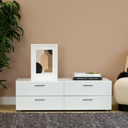 Dmora - Kommode Waterford, Mehrzweckkommode, Schlafzimmerkommode, Schrank mit Schubladen, 111x52 h35 cm, Weiß