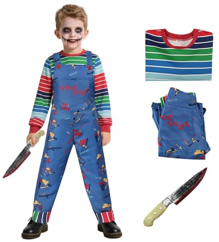 Aleshime Chucky Costume Toddlers Boys Halloween Fancy Dress, Childs Scary Nightmare Killer Doll Movie Character Costume Chucky Doll Cosplay Outfit Set (2-4 Years)