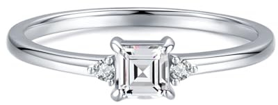 Homxi Trauringe Damenring 9 Karat Weißgold 375, Quadrat mit Moissanite, Silber Damen Ringe Verlobungsringe Größe 62 (19.7)