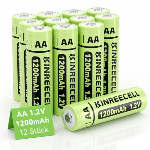 KINREECELL Wiederaufladbare AA-Batterien, NI-MH-Doppel-A-Solarbatterien mit Reale Kapazität, 1.2 V vorgeladen für Solarleuchten, Lichterketten, Solar-Wegeleuchten (AA-1200 mAh, 12 Stück)