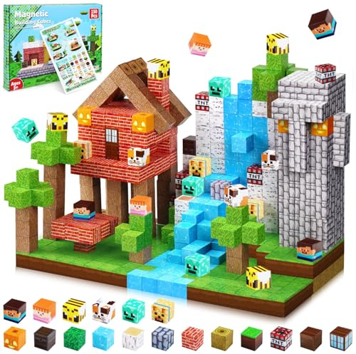 Magnetische Bausteine 150 Teile Magnetbausteine Magnetspielzeug, Magnet Spielzeug für Kinder Magnetische Blöcke Bauspielzeug ab 3 4 5 6 7 8 9 Jahre Jungen und Mädchen, Christmas Geschenk, Verstaubare