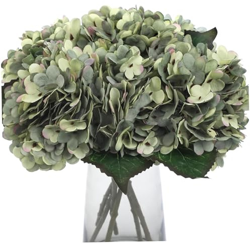 Hperu 6 uds Flores de hortensias Artificiales-hortensias Verdes realistas de 13 Pulgadas, Flores de Seda de Tallo Largo para arreglos