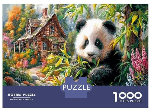 Panda im Garten Jigsaw Puzzles Für Erwachsene 1000 Teile,Kabinenblatt Jigsaw Puzzle 1000 Teile Für Erwachsene Herausfordernde Puzzle Spiele 38x26cm/1000pcs