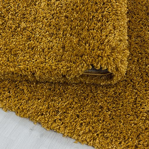 KADIMA DESIGN Hochflorteppich Einfarbig Uni Weich Flauschig Waschbar Strapazierfähig Rund Gold 160x160 cm Wohnzimmer Schlafzimmer Fußbodenheizung geeignet Schadstoffgeprüft Oeko-TEX | Spree