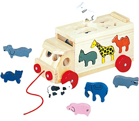 Bino Stecktiere-LKW, Spielzeug für Kinder ab 3 Jahre, Kinderspiel (Nachzieh-LKW mit 11 Teilen, Holzspielzeug zum Kennenlernen der Tierwelt, Förderung kindlicher Fähigkeiten), Mehrfarbig