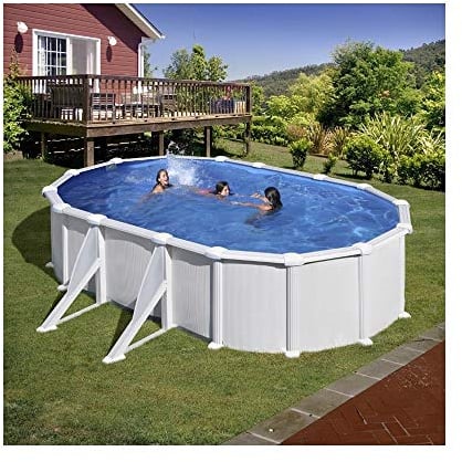 Piscina Gre KITPROV618 Atlantis - Piscina de Acero Elevada,Ovalada con Aspecto Acero Blanco. Piscinas Desmontables para Jardín 610 x 375 x 132 cm.