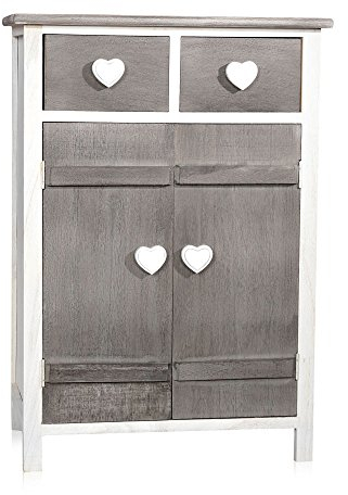 Melko Kommode Flur in weiß/grau mit Herzgriffen 73 cm x 31 cm x 51 cm (H x B x L)