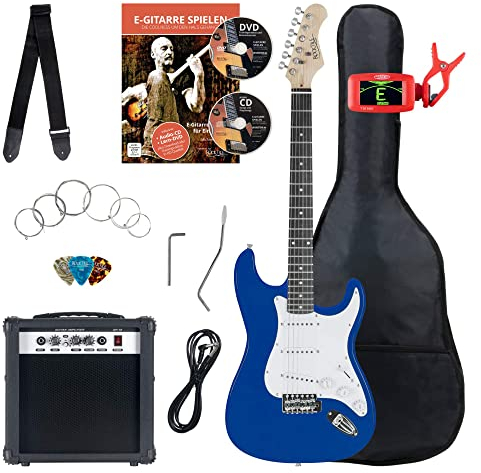 Rocktile ST-Pack Set Completo Guitarra Eléctrica Blue (Amplificador, Afinador, Tremolo, Funda, Cable, Correa, Púas, Cuerdas De Repuesto Y Escuela Con CD/DVD)