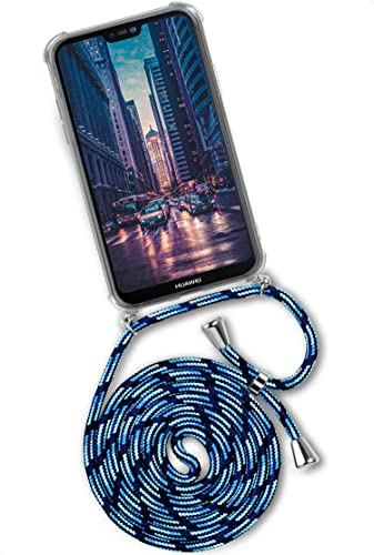 ONEFLOW Handykette für Huawei P20 Lite Hülle mit Band, Handyhülle mit Kette abnehmbar, Handyband zum Umhängen, Handy Umhängeband Lange Handykordel, Twist Case – Blau Hellblau