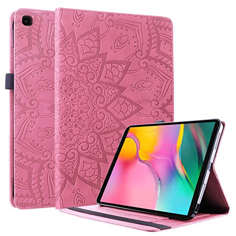 Lspcase Samsung Galaxy Tab A 2019 Hülle, Wallet Tasche Schutzhülle Flip Case Cover Samsung Tab A SM-T510 Hülle mit Kartenfach, Samsung Galaxy Tab A 10 1 zoll Hülle SM-T510 SM-T515 Mandala Blume Rosa