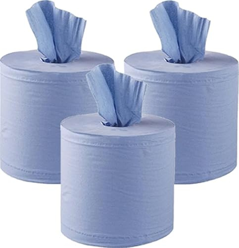 3 x BIG 150m Blue Roll Centrefeed Flat Sheet ROLL Centerfeed Paper Wipe Towel Tissue - Three 150m Rolls
