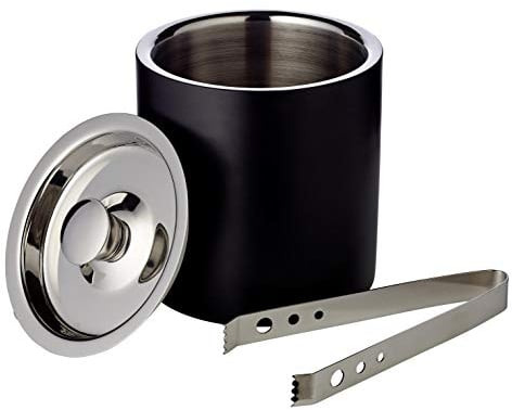 EDZARD Contenedor de Hielo Pearl, Doble Pared, Recipiente para Cubitos de Hielo con Tapa, Altura 16,5cm, hielera de Acero Inoxidable Pulido de Alto Brillo en Negro Mate