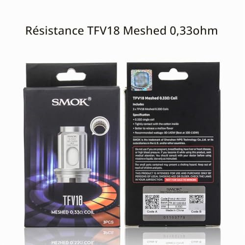 SMOK TFV18 Coil Mallado 0.33ohm / Dual Mesh 0.15ohm / TFV18 RBA Coil Head Vaporizador para E-Cigarette TFV18 Tank Morph 2 Kit (TFV18 Meshed Coil - 0.33ohm)