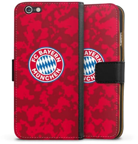 DeinDesign Klapphülle kompatibel mit Apple iPhone 6 Handyhülle aus Kunst Leder schwarz Flip Case FC Bayern München Camouflage FCB