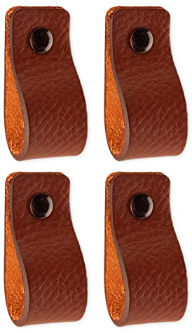 Brute Strength - Ledergriffe für Möbel - Cognac - 4 Stück - 12,5 x 2,5 cm - Schrankgriff, Türgriff für Küche, Bad, Schränke, Kommode, Holz
