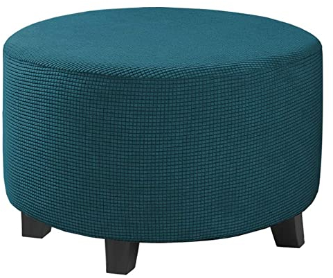 Highdi Jacquard Ottomane Schonbezug Hockerbezug, Runde Hocker Hussen für Fußhocker Rechteckig,Stretch Bezug Ottomane Abdeckung Überzug Hocker Protector Waschbar Hockerabdeckung (Pfauenblau,S)