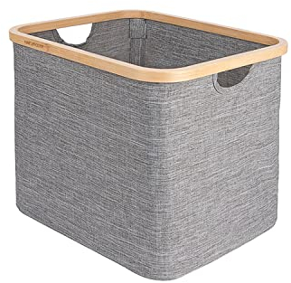 Naturoom 44L Bamboo Storage Basket | Laundry Hamper, Folding Bamboo Frame Fabric Shelf Basket, Large Cube Organizer Perfect For Bathroom, Clothes/Towels/Blankets/Toys Storage Bin