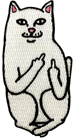 Urbanski Patch Lustige Katze zeigt Finger zum Aufbügeln 8 x 4,3 cm | Aufnäher Applikation Bügelbild