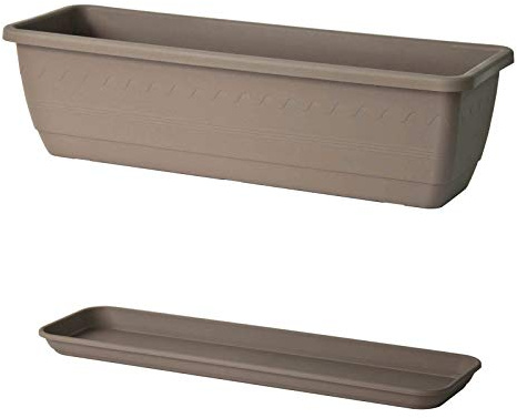 Euro3plast Inis Blumenkasten mit Untersetzer aus Kunststoff 3 Größen 4 Farben (40 cm, Taupe)
