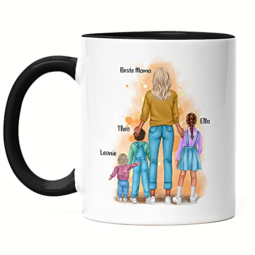 Kiddle-Design Mutter Kind Tasse Schwarz Personalisiert Muttertagsgeschenk Name Mama Kinder Tochter Sohn Baby Geschenk Mütter Muttertag