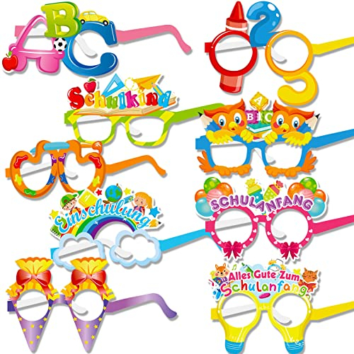 HOWAF 27 Einschulung Deko Set für Junge und Mädchen, Alles Gute Zum Schulanfang Brille Schulkind Brille ABC 123 Zuckertüten Schuleinführung Foto Requisiten Schulanfang Photo Booth für Schulanfang Deko