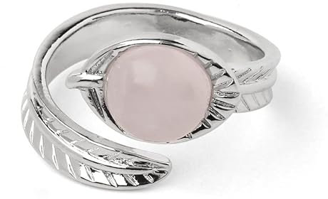 Anello Aperto Di Colore Rotondo In Pietra Naturale Di Cristallo Cabochon Intagliato A Foglia Regolabile Anelli Per Gioielli Da Donna,Quarzo Rosa