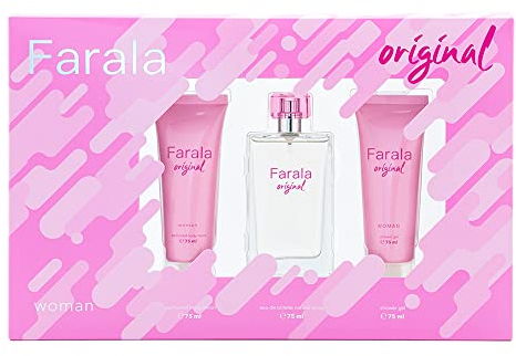 FARALA - Original Colonia 100 ml + Gel de Baño 75 ml + Loción Corporal 75 ml, Estuche de Regalo Mujer, Pack 3 Piezas, Eau de Toilette Femenina, Aroma Floral Especiado, Fragancia Fresca y Duradera