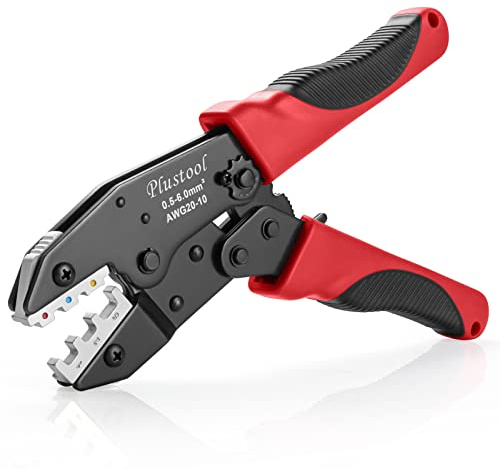 Plustool Crimping Tool for Heat Shrink Connectors AWG22-10, Ratcheting Wire Terminal Crimper - Crimping Pliers - Electrical Crimping Tool
