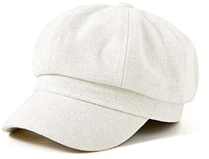 QICHEN Ballonmütze Damen Sommer Schirmmütze Kappe Newsboy Cap Barett Mit Schirm Bakerboy Mütze (Beige)