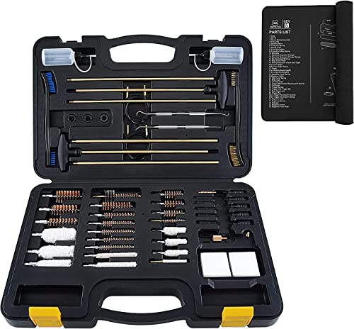 BOOSTEADY Kit de Nettoyage pour Pistolet, Kit Nettoyage de Fusils de Chasse, Kit Nettoyage d'Arme avec Tapis de Nettoyage & Boîte de Transport, Kit d'entretien pour Arme à Feu Carabine Fusils à Pompe