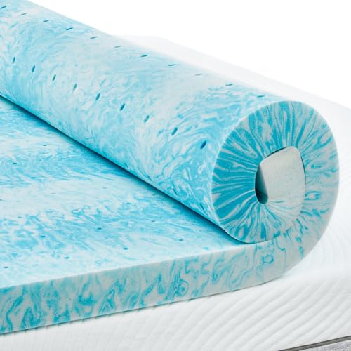 PERLECARE 3 Inch Queen Memory Foam Mattress Topper, Cooling Gel Infused Mattress Pad, Ventilated Bed Topper for Pressure Relief, Made with CertiPUR-US® Certified Foam, Blue