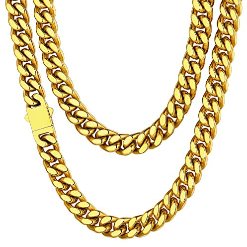 Gold Chain for Women Thick Jewelry Choker Curb Hiphop Necklace 9mm Cuban Link for Men Stainless Steel Hip Hop