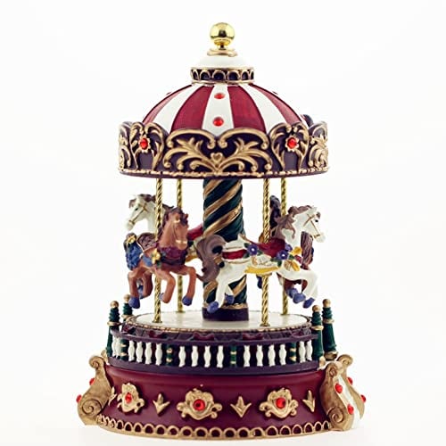 Docooler Mini Karussell, Rot Karussell Spieluhr, Kreative Kunstharz Handwerk Ornamente für Freundin Kinder Kinder Weihnachten Festival