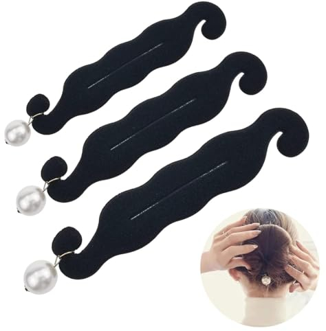 3 piezas herramienta para hacer moños rápidos, herramienta para trenzar el cabello, herramientas para rosquillas con rizador giratorio, artículo mágico para recoger el cabello rápida(Negro)