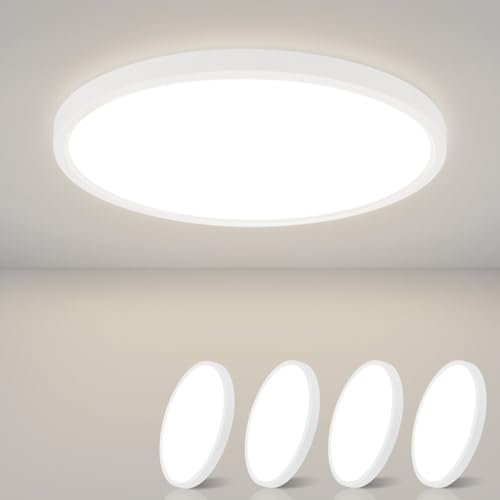 ZMH Deckenlampe LED Deckenleuchte Flach - 4ER Badezimmerlampe 15W Neutralweiß Ø22cm Badezimmer Deckenbeleuchtung Schlafzimmerlampe IP44 Wasserdicht Badlampe Rund Küchenlampe für Bad Schlafzimmer Flur