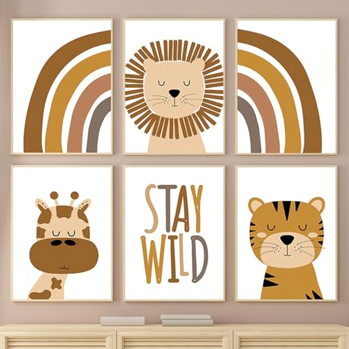 Funmo Poster Kinderzimmer 6er Set,A4 Wandbilder Bilder Boho Babyzimmer, Deko Wandposter, Kinderzimmer Bilder Set für Mädchen und Junge Wandbilder, 21x30cm