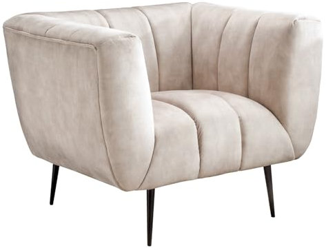 Riess Ambiente Retro Sessel Noblesse 106cm Champagner Samt mit Ziersteppung Wohnzimmersessel Loungesessel Polstersessel Samtsessel Cocktailsessel