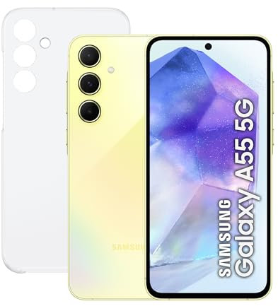 Samsung Galaxy A55 5G 256GB + Funda Transparente - Teléfono Móvil Android, Smartphone Libre, Batería de Larga Duración, Cámara 50MP, Amarillo (Versión Española)