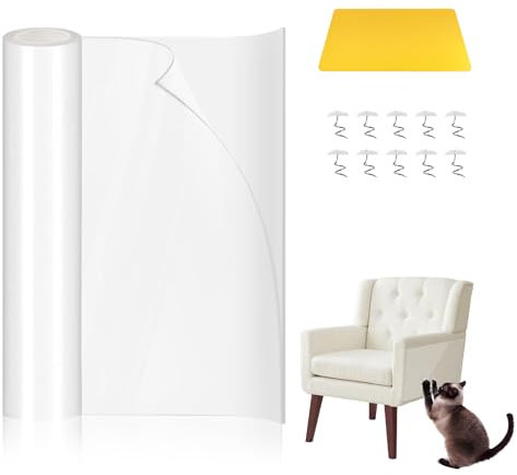 Kratzschutz Katze Tape 5m x 20cm, Extra Lang Kratzfolie Katzen Selbstklebend,Katzen Kratzschutz Sofa Transparent,AntiKratz Tape für Möbel Couch Sofa Wand Tür Schutz,Wasserdicht,Flexibler