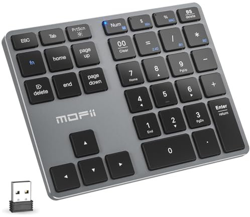 MOFII Teclado numérico Bluetooth para laptop, teclado numérico inalámbrico gris, 35 teclas, teclado numérico recargable USB-C, contabilidad de datos financieros portátiles, 10 teclas para computadora